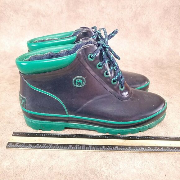 Sporto Womens   Size 8 Blue Green Rubber Lace Up Rain Boot Ankle Booties - Picture 3 of 9